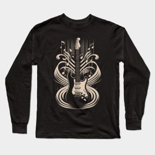 Sculpted Sound: Abstract Guitar Illustration with 3D Depth on Tee Long Sleeve T-Shirt